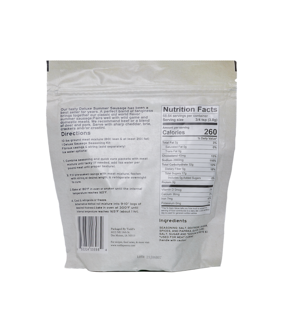Todd's Deluxe Summer Sausage Complete Seasoning Kit (Yields 10 lbs)